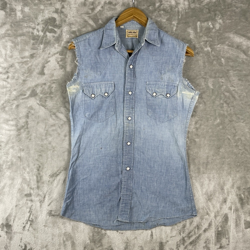 True Vintage 50s Washington Dee Cee Western Wear Chambray Denim Shirt Snap XS